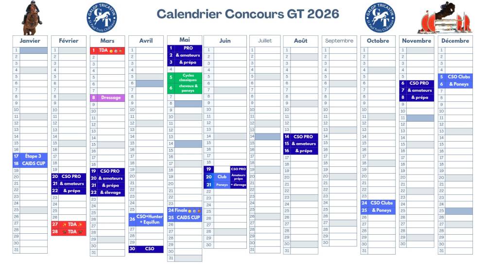 Planning des concours organisés par le Galop Tricastin en 2026